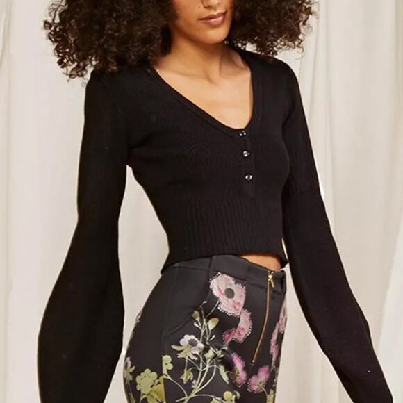 NWT Cynthia Rowley Viscose Balloon Sleeve Sweater in Black - Picture 1 of 5